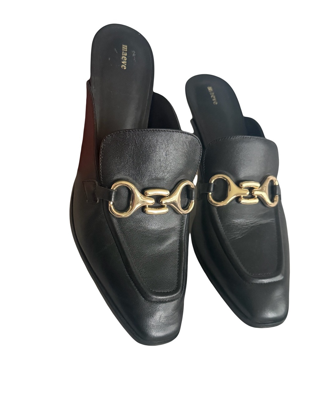 Anthropologie Maeve black loafer kitten heeled mules leather shoes 8